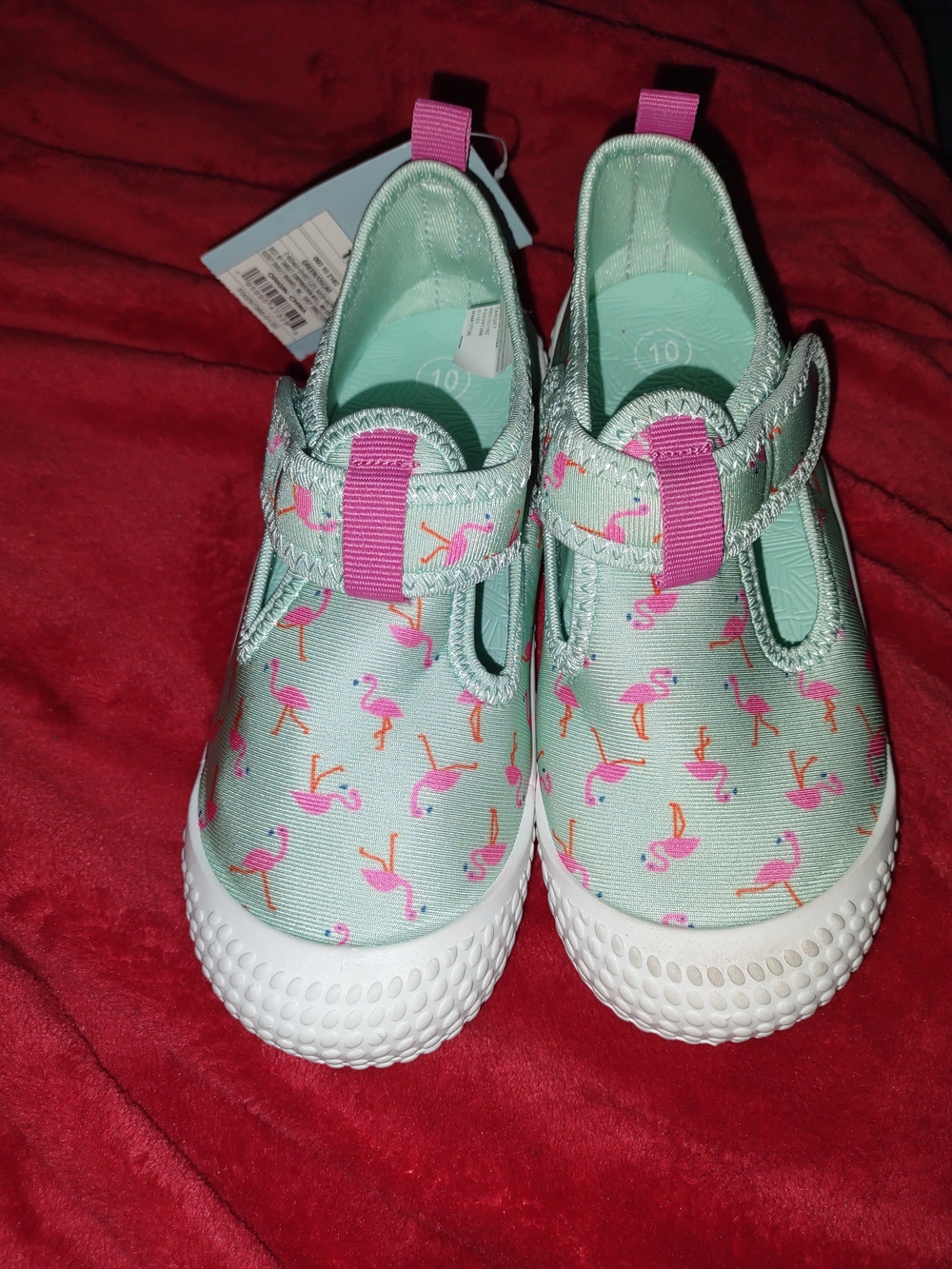 10C Mint Green With Pink Flamingo Slip-On Shoes & Pink Accents